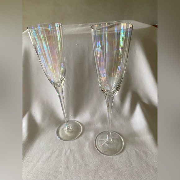 Source Unknown Other - GORGEOUS Set of 2 Opalescent Iridescent Tall Champagne Flutes